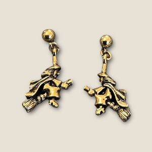Vintage Avon Witches on a Broom Earrings